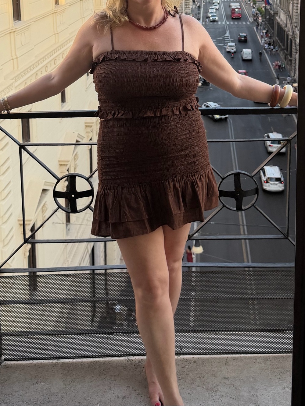 LOFT Brown Smocked Ruffle Mini Skirt Set